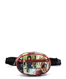 Magazine Cover Collage Oval Fanny Pack Waist Bag OA053 RED/MULTI
